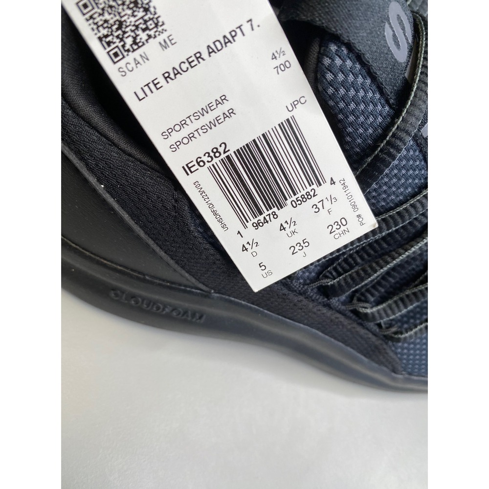 Adidas Lite Racer Adapt 7.0 K Black Carbon Mesh Slip On Sneakers IE6382 Mens 5 - Picture 2 of 6